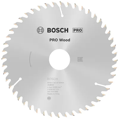 Диск циркулярен за рязане Bosch на дърво фино напречно надлъжно с HM пластини 165 мм, 30 мм, 1.6 мм, 48 z, PRO Wood