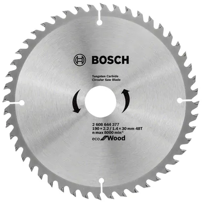 Диск циркулярен за рязане Bosch на дърво фино напречно надлъжно с HM пластини   190 мм, 30 мм, 1.4 мм, 48 z, Eco for Wood