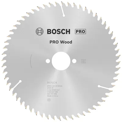 Диск циркулярен за рязане Bosch на дърво фино напречно надлъжно с HM пластини 190 мм, 30 мм, 1.6 мм, 60 z, PRO Wood