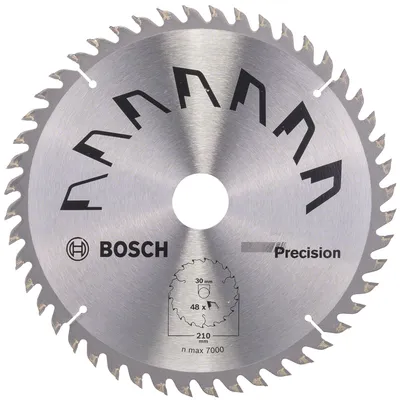 Диск циркулярен за рязане Bosch на дърво фино напречно надлъжно с HM пластини 210 мм, 30 мм, 48 z, Precision