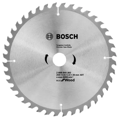 Диск циркулярен за рязане Bosch на дърво фино напречно надлъжно с HM пластини   254 мм, 30 мм, 2 мм, 40 z, Eco for Wood