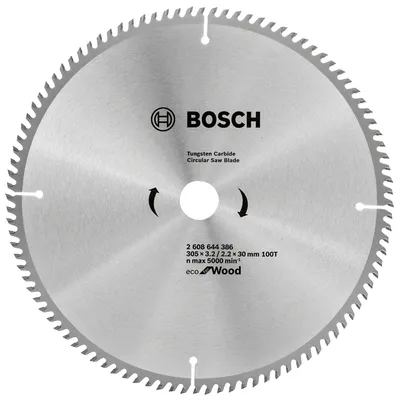 Диск циркулярен за рязане Bosch на дърво фино напречно надлъжно с HM пластини 305 мм, 30 мм, 2.2 мм, 100 z, Eco for Wood