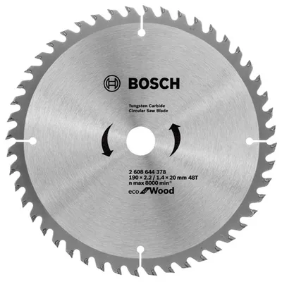 Диск циркулярен за рязане Bosch на дърво фино напречно с HM пластини   190 мм, 20 мм, 1.4 мм, 48 z, Eco for Wood