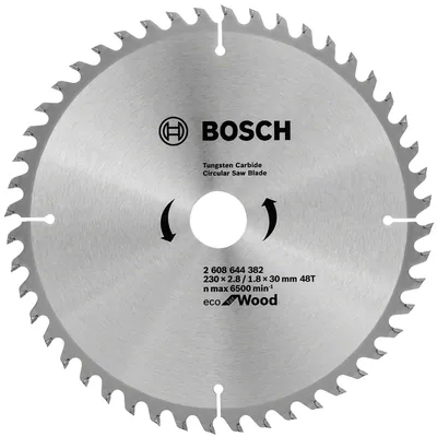 Диск циркулярен за рязане Bosch на дърво грубо напречно с HM пластини 230 мм, 30 мм, 1.8 мм, 48 z, Eco for Wood