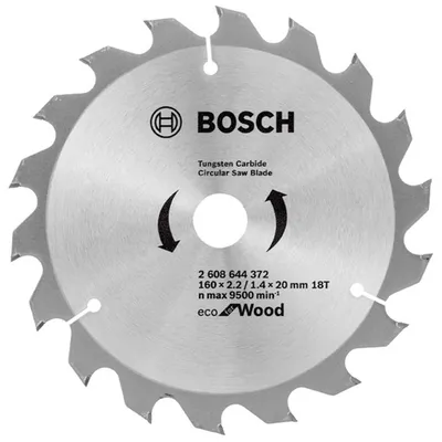 Диск циркулярен за рязане Bosch на дърво грубо с HM пластини 160 мм, 20 мм, 1.4 мм, 18 z, Eco for Wood