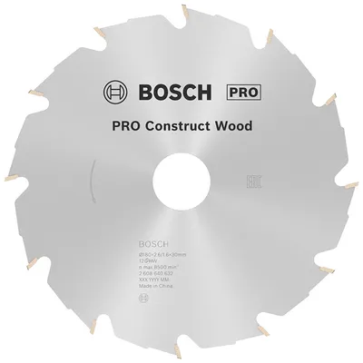 Диск циркулярен за рязане Bosch на дърво грубо с HM пластини 180 мм, 30 мм, 1.6 мм, 12 z, PRO Construct Wood