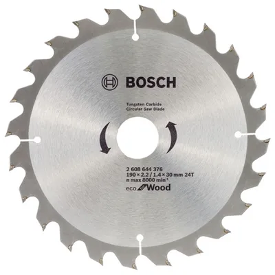 Диск циркулярен за рязане Bosch на дърво грубо с HM пластини 190 мм, 30 мм, 1.4 мм, 24 z, Eco for Wood