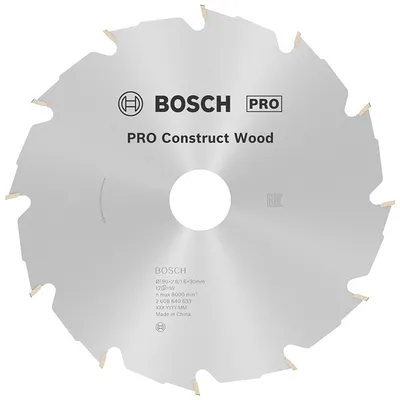 Диск циркулярен за рязане Bosch на дърво грубо с HM пластини 190 мм, 30 мм, 1.6 мм, 12 z, PRO Construct Wood