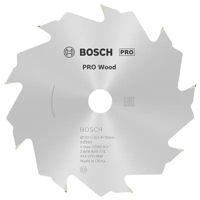 Диск циркулярен за рязане Bosch на дърво напречно надлъжно с HM пластини  130 мм, 16 мм, 1.4 мм, 9 z, PRO Wood