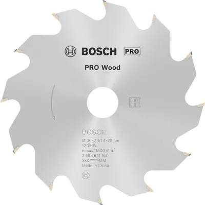 Диск циркулярен за рязане Bosch на дърво напречно надлъжно с HM пластини 130 мм, 20/16 мм, 1.4 мм, 12 z, PRO Wood