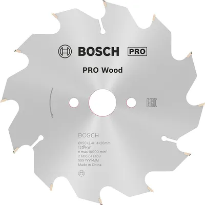Диск циркулярен за рязане Bosch на дърво напречно надлъжно с HM пластини 150 мм, 20/16 мм, 1.4 мм, 12 z, PRO Wood