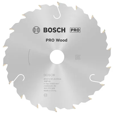 Диск циркулярен за рязане Bosch на дърво напречно надлъжно с HM пластини 150 мм, 20 мм, 1.4 мм, 18 z, PRO Wood