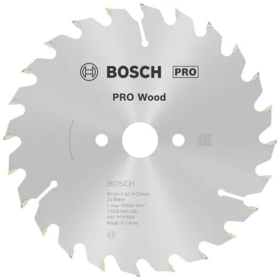 Диск циркулярен за рязане Bosch на дърво напречно надлъжно с HM пластини 150 мм, 20 мм, 1.4 мм, 24 z, PRO Wood