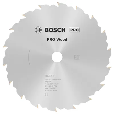 Диск циркулярен за рязане Bosch на дърво напречно надлъжно с HM пластини 160 мм, 16 мм, 1.6 мм, 18 z, PRO Wood