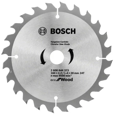 Диск циркулярен за рязане Bosch на дърво напречно надлъжно с HM пластини 160 мм, 20 мм, 1.4 мм, 24 z, Eco for Wood