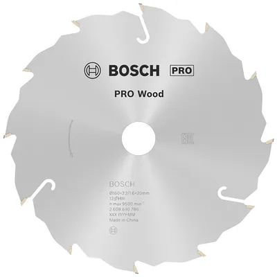 Диск циркулярен за рязане Bosch на дърво напречно надлъжно с HM пластини 160 мм, 20 мм, 1.6 мм, 12 z, PRO Wood
