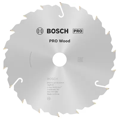 Диск циркулярен за рязане Bosch на дърво напречно надлъжно с HM пластини 160 мм, 20 мм, 1.6 мм, 18 z, PRO Wood