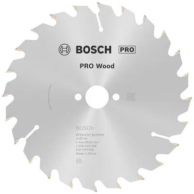 Диск циркулярен за рязане Bosch на дърво напречно надлъжно с HM пластини 160 мм, 20 мм, 1.6 мм, 24 z, PRO Wood