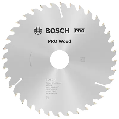 Диск циркулярен за рязане Bosch на дърво напречно надлъжно с HM пластини 180 мм, 30 мм, 1.6 мм, 36 z, PRO Wood