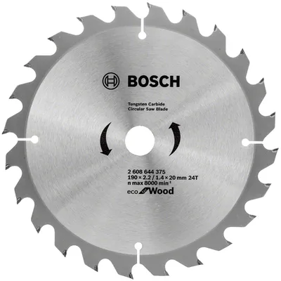 Диск циркулярен за рязане Bosch на дърво напречно надлъжно с HM пластини  190 мм, 20 мм, 1.4 мм, 24 z, Eco for Wood