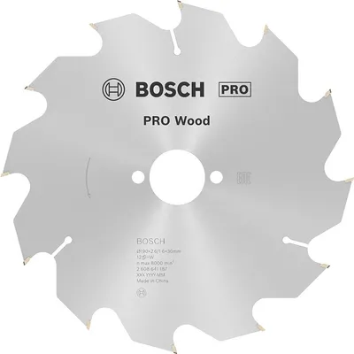 Диск циркулярен за рязане Bosch на дърво напречно надлъжно с HM пластини 190 мм, 30 мм, 1.6 мм, 12 z, PRO Wood