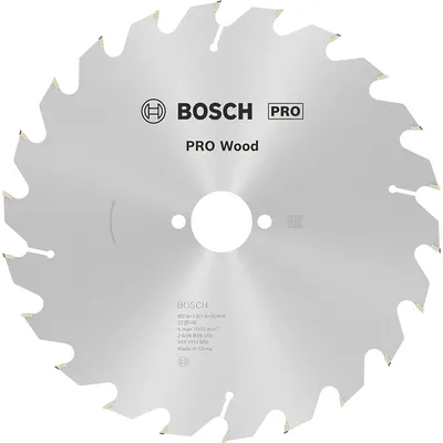 Диск циркулярен за рязане Bosch на дърво напречно надлъжно с HM пластини 216 мм, 30 мм, 1.6 мм, 22 z, PRO Wood