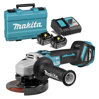 Акумулаторен ъглошлайф Makita с 2 батерии и зарядно, 18 V, 5 Ah, 125 мм, 3000-8500 об./мин, DGA511RTE