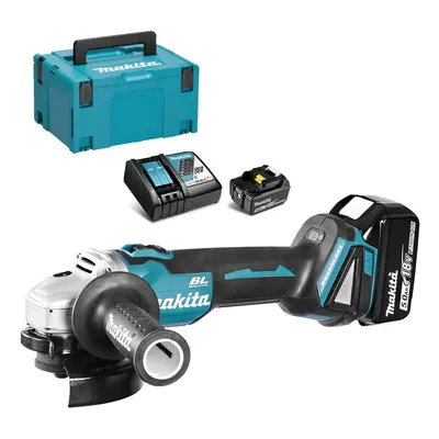 Акумулаторен ъглошлайф Makita с 2 батерии и зарядно, 18 V, 5 Ah, 125 мм, 8500 об./мин, DGA506RTJ