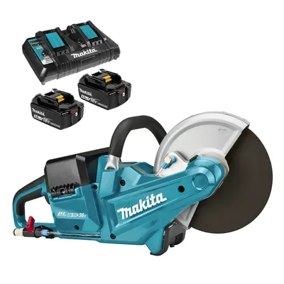 Акумулаторен ъглошлайф Makita с 2 батерии и зарядно, 36 V, 5 Ah, 230 мм, 6600 об./мин, DCE090T2X1