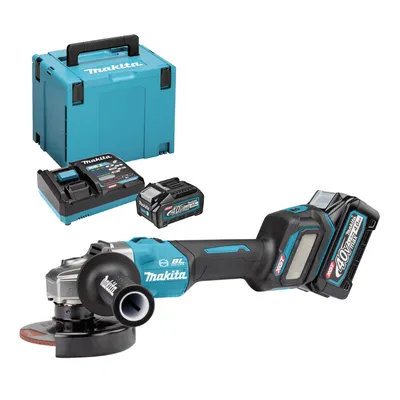 Акумулаторен ъглошлайф Makita с 2 батерии и зарядно, 40 V, 4 Ah, 125 мм, 3000-8500 об./мин, GA023GM201