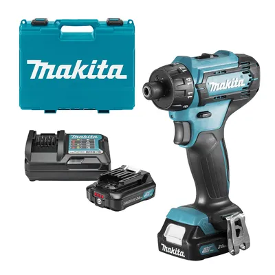 Акумулаторен винтоверт Makita с колекторен двигател с 2 батерии и зарядно, 12 V, 2 Ah, 30 Nm, 6.35 мм, 1/4", шестостен, DF033DWAE