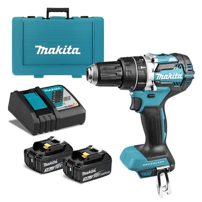 Акумулаторен винтоверт Makita ударен с 2 батерии и зарядно, 18 V, 3 Ah, 54 Nm, 1.5-13 мм, DHP484RFE
