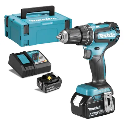 Акумулаторен винтоверт Makita ударен с 2 батерии и зарядно, 18 V, 5 Ah, 50 Nm, 1.5-13 мм, DHP485RTJ