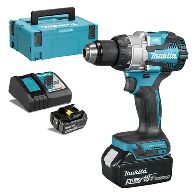 Акумулаторен винтоверт Makita ударен с 2 батерии и зарядно, 18 V, 5 Ah, 73 Nm, 1.5-13 мм, DHP489RTJ