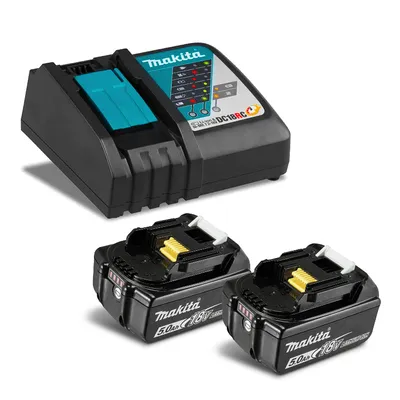 Акумулаторна батерия Makita Li-Ion със зарядно у-во 18 V, 5 Ah, 2 бр., BL1850B Set