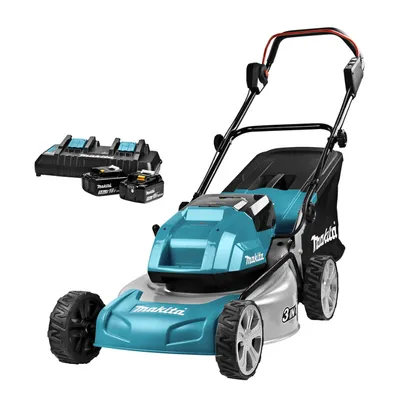 Акумулаторна косачка Makita с 2 батерии и зарядно, 36 V, 5 Ah, 460 мм, 800 м2, DLM460PT2