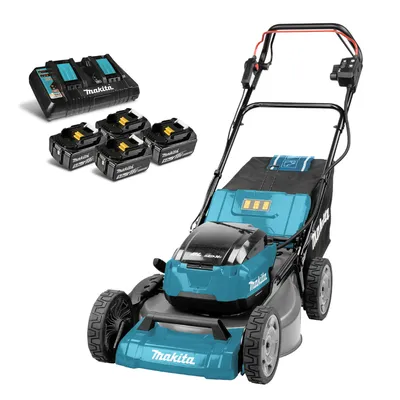 Акумулаторна косачка Makita с 4 батерии и зарядно, 36 V, 5 Ah, 534 мм, 1700 м2, DLM532PT4