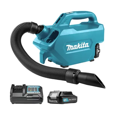 Акумулаторна прахосмукачка Makita за сухо почистване с 1 батерия и зарядно, 28 W, 12 V, 2 Ah, 1300 л/мин, 0.5/0.33 л, CL121DWA