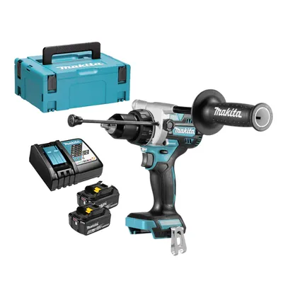 Акумулаторна ударна бормашина Makita  с 2 батерии и зарядно, 18 V, 5 Ah, 130 Nm, 0-550/0-2100 об./мин, 1.5-13 мм, DHP486RTJ
