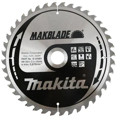 Диск циркулярен за рязане Makita на дърво фино напречно с HM пластини 260 мм, 30 мм, 1.8 мм, 40 z, Makblade