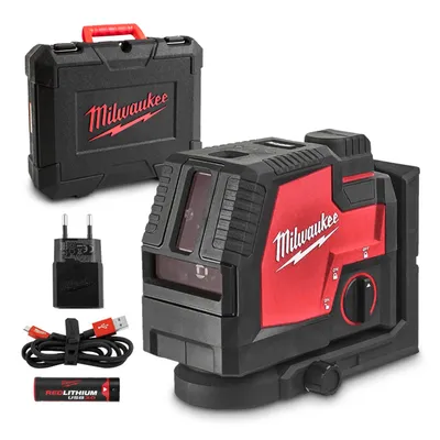 Комбиниран лазерен нивелир Milwaukee с 2 линии и 2 точки с 1 батерия и USB кабел, 4 V, 3 Ah, 30 м, 50 м, 0.3 мм/м, L4 CLLP-301C