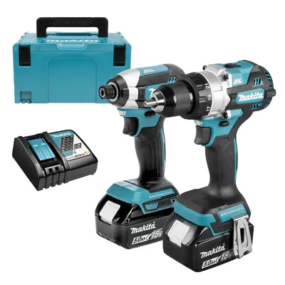Комплект акумулаторни инструменти Makita с 2 батерии и зарядно, DTD183, DDF486, 18 V, 5 Ah, DLX2432TJ