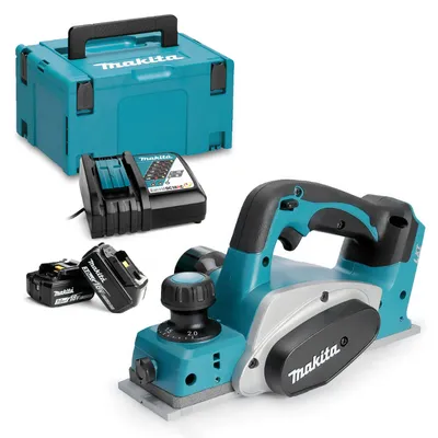 Акумулаторно ренде Makita с 2 батерии и зарядно, 18 V, 3 Ah, 82 мм, 0-2 мм, DKP180RFE