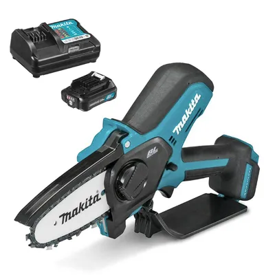 Акумулаторна резачка за дърва Makita    с 1 батерия и зарядно, 12 V, 2 Ah, 10 см, 0.325 ", 1.1 мм, 26 звена, UC100DWA
