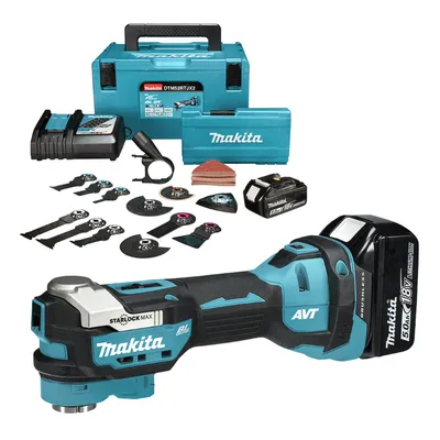 Акумулаторен мултифункционален инструмент Makita с 2 батерии и зарядно, 18 V, 5 Ah, 10 000-20 000 вибр./мин, DTM52RTJX2