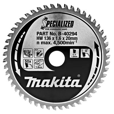 Диск циркулярен за рязане Makita на алуминий с HM пластини   136 мм, 20 мм, 1.6 мм, 50 z, Specialized