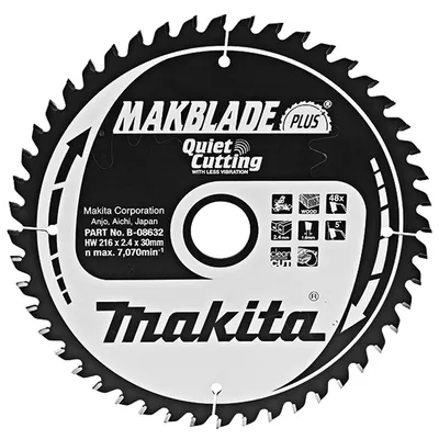 Диск циркулярен за рязане Makita на дърво фино напречно надлъжно с HM пластини 216 мм, 30 мм, 1.6 мм, 48 z, Makblade plus