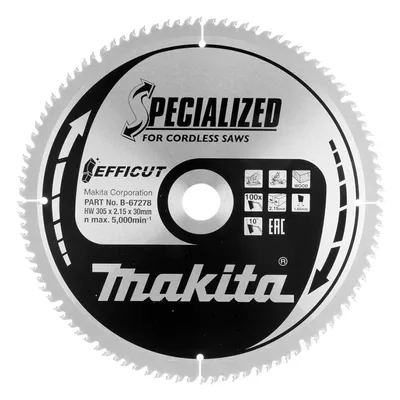 Диск циркулярен за рязане Makita на дърво фино напречно надлъжно с HM пластини 305 мм, 30 мм, 2.15 мм, 100 z, Efficut