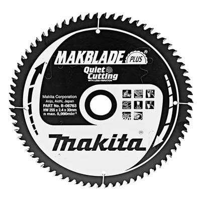 Диск циркулярен за рязане Makita на дърво фино напречно с HM пластини 255 мм, 30 мм, 1.8 мм, 72 z, Makblade plus