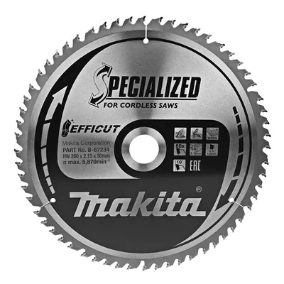 Диск циркулярен за рязане Makita на дърво фино напречно с HM пластини  260 мм, 30 мм, 1.65 мм, 60 z, B-67234